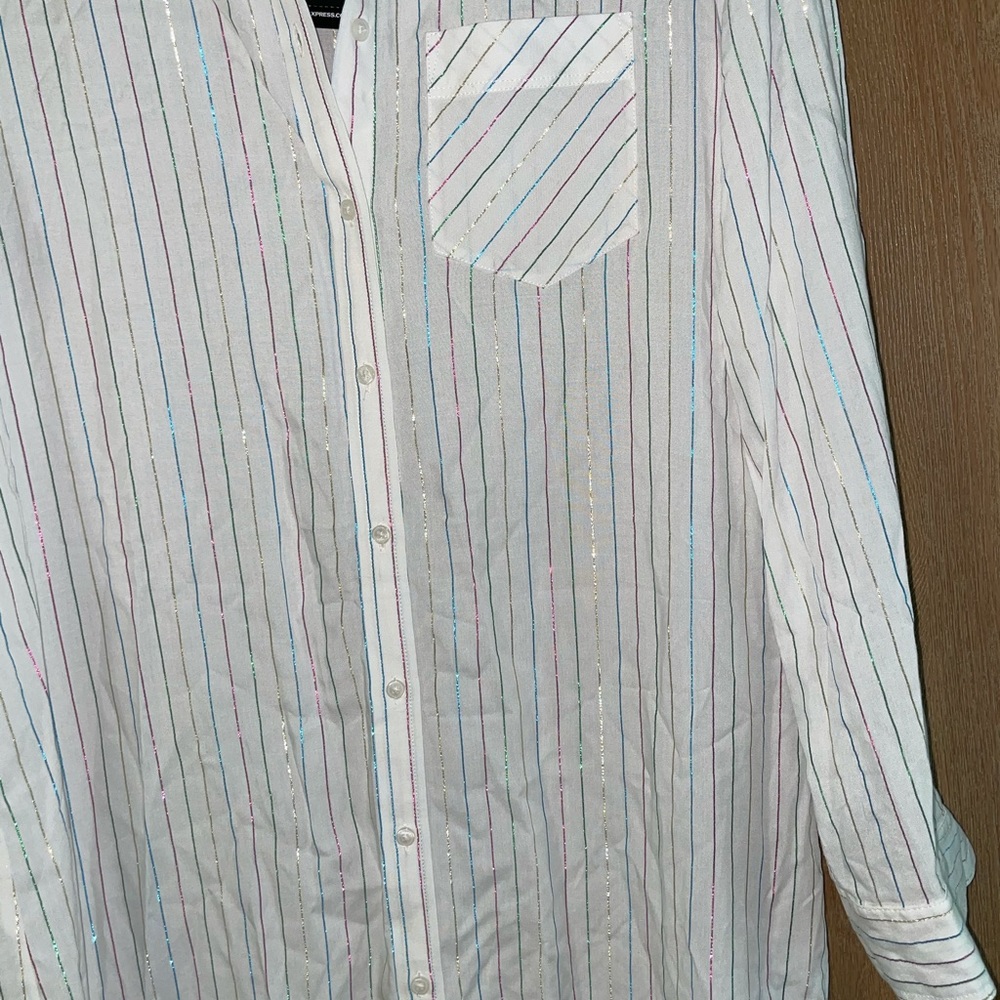 Express Button Down striped cover up - Picture 3 of 5